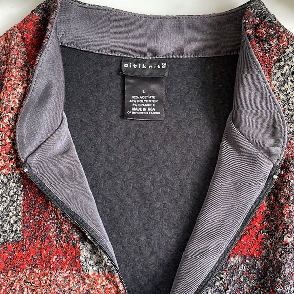 QVC, Citiknits, Large, lightweight zip front cardigan jacket, grey and red - Picture 5 of 6